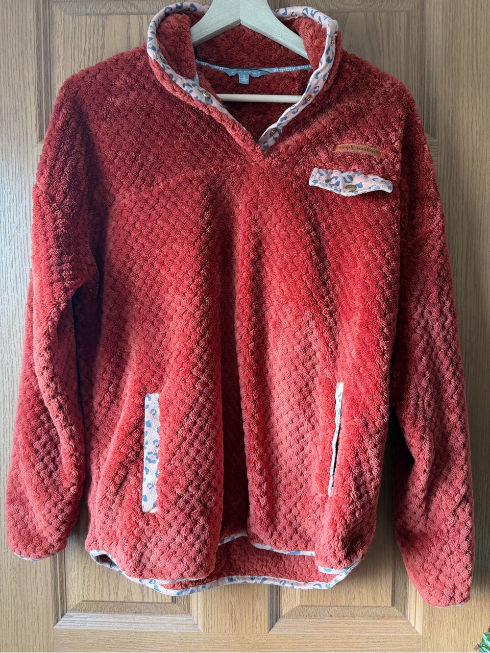 Simply Southern Red Plush Pullover Jacket with Floral Trim